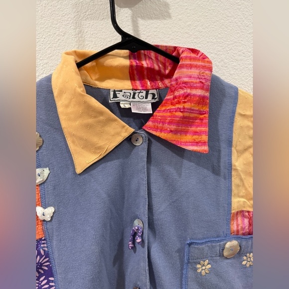 Vintage Faith Patchwork Boho Floral Button Front Collared Cropped Top Size Small - Picture 4 of 16